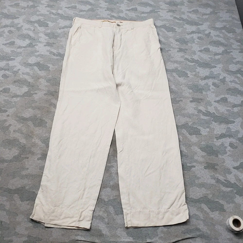 Tommy Bahama Pants Mens 33x32 Beige Linen Blend Straight Leg Pockets